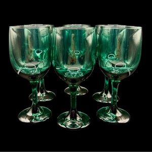 Vintage Libbey Juniper Green Water Goblets - 7" Teardrop Stem Set of 6